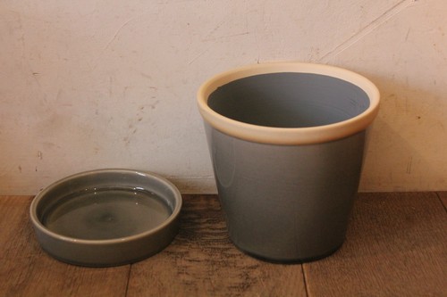 陶器の皿付き植木鉢