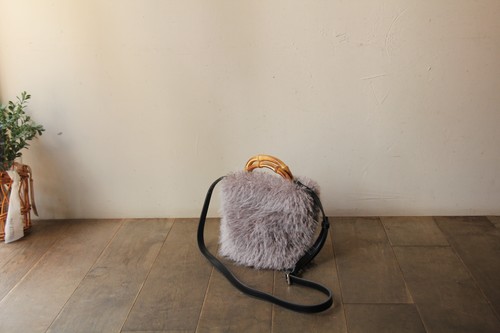 バンブーハンドル2wayフェイクファーショルダーかごバッグ