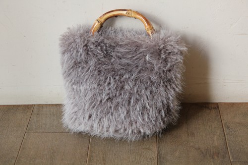 バンブーハンドル2wayフェイクファーショルダーかごバッグ