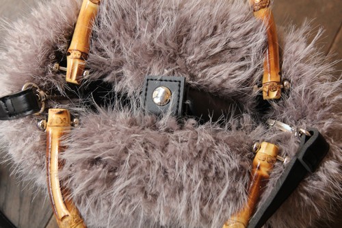 バンブーハンドル2wayフェイクファーショルダーかごバッグ