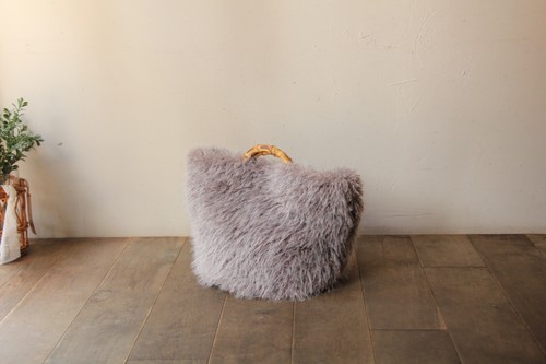 バンブーハンドルフェイクファートートかごバッグ