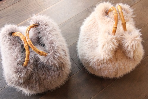 バンブーハンドルフェイクファートートかごバッグ