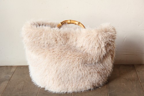 バンブーハンドルフェイクファートートかごバッグ