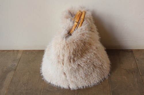 バンブーハンドルフェイクファートートかごバッグ