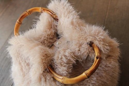 バンブーハンドルフェイクファートートかごバッグ