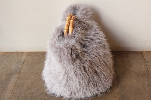 バンブーハンドルフェイクファートートかごバッグ