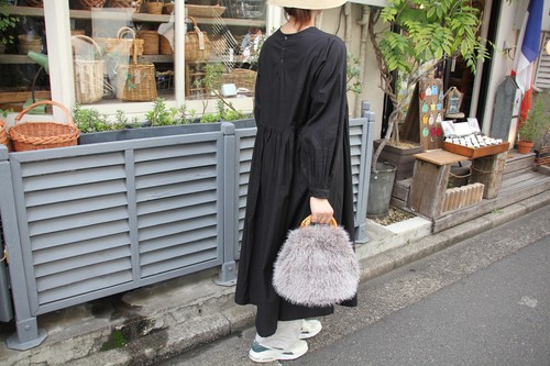 バンブーハンドルフェイクファートートかごバッグ