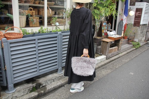 バンブーハンドルフェイクファートートかごバッグ