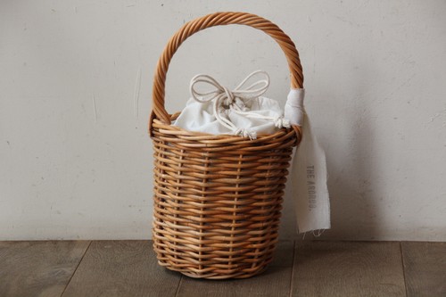 皮付き籐ワンハンドル巾着かごバッグ