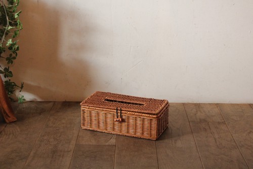 籐製のラタンふた付きティッシュボックスバスケット