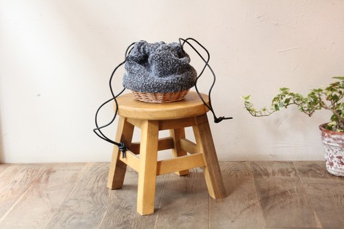 柳とボアの巾着かごバッグ