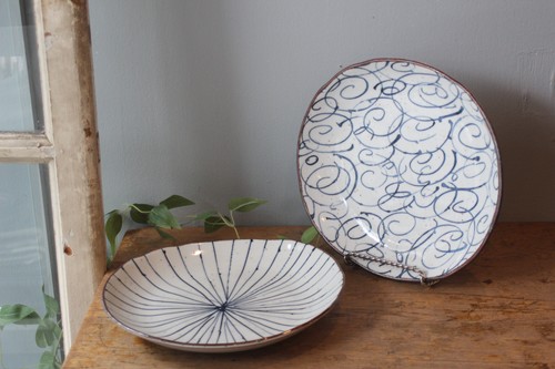 岐阜県美濃焼染付8寸深皿 十草、波