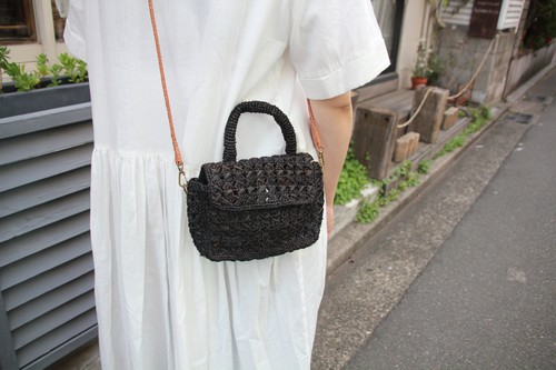 ラフィアの2wayミニハンドバッグレザーショルダー