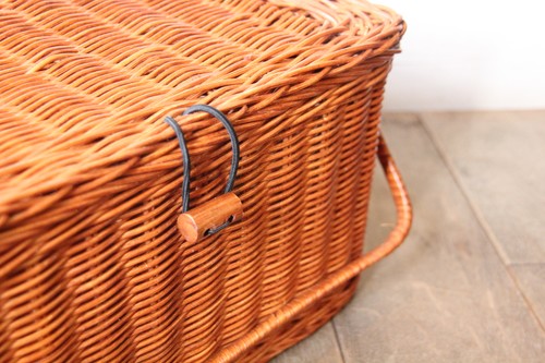 籐かごラタンふた付きピクニックバスケット