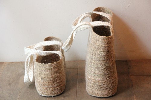 ジュートハンドルのシーグラスかごバッグ