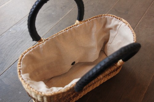 シーグラス透かし編みリングハンドルかごバッグ