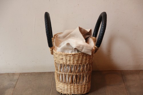 シーグラス透かし編みリングハンドルかごバッグ