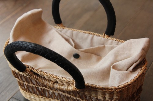 シーグラス透かし編みリングハンドルかごバッグ