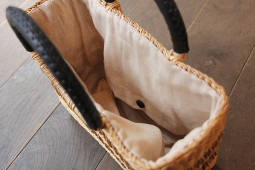 シーグラス透かし編みリングハンドルかごバッグ