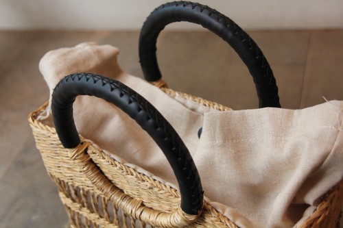 シーグラス透かし編みリングハンドルかごバッグ