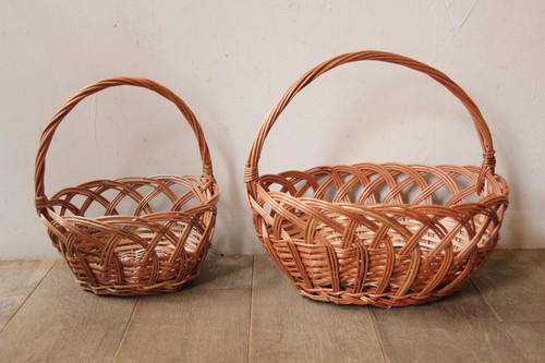 ポーランド製東欧のかご柳ワンハンドルフラワーラインバスケット