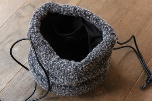 柳とボアの巾着かごバッグ